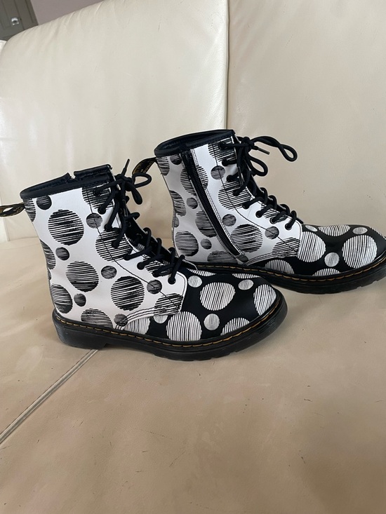 Dr. Martens Shoes - Dr. Martens Black & White Striped Polka Dot Lace-Up Boots